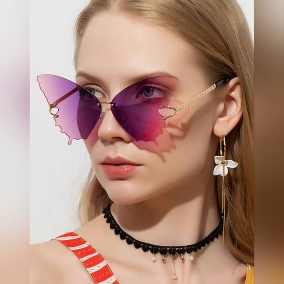 Rimless Butterfly Shape Fashion Sunglasses - Picture 1 of 9